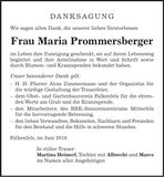 Traueranzeige Maria Prommersberger