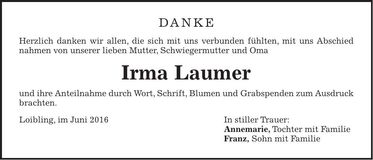 Traueranzeige Irma Laumer