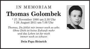Traueranzeige Thomas Golombek