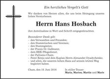 Traueranzeige Hans Hosbach