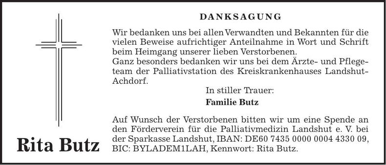 Traueranzeige Rita Butz