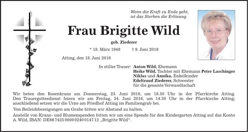Traueranzeige Brigitte Wild