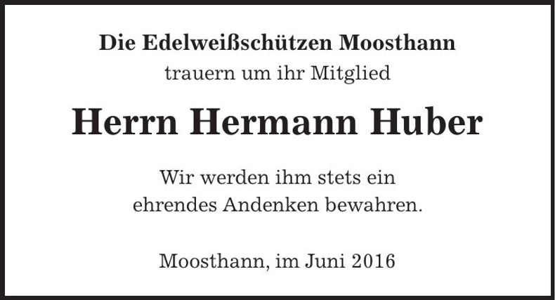 Traueranzeige Hermann Huber