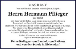 Traueranzeige Hermann Pflieger