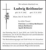 Traueranzeige Ludwig Reithmeier
