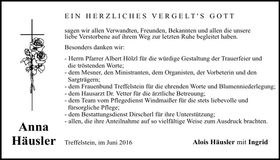 Traueranzeige Anna Häusler