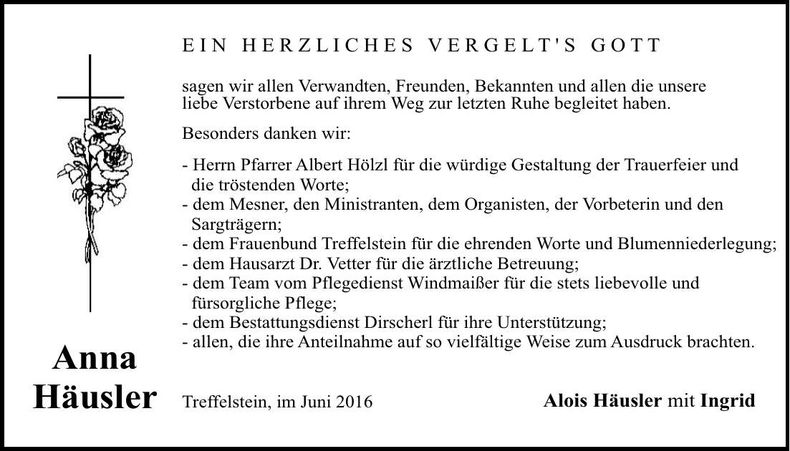Traueranzeige Anna Häusler