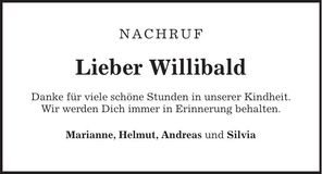 Traueranzeige Willibald Hartmann