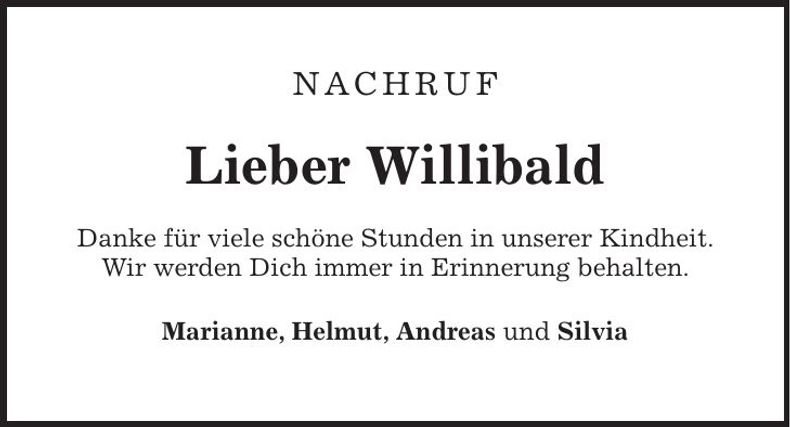 Traueranzeige Willibald Hartmann