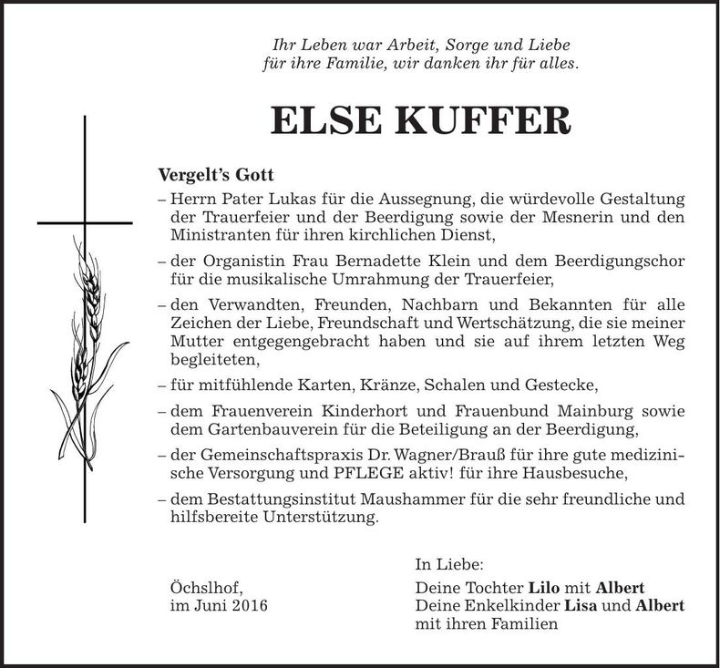 Traueranzeige Else Kuffer