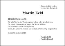 Traueranzeige Martin Eckl