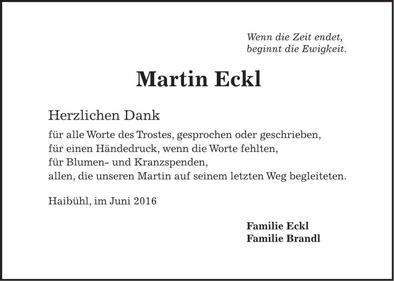 Traueranzeige Martin Eckl