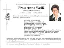 Traueranzeige Anna Weiß