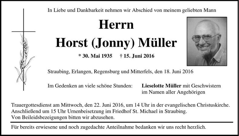 Traueranzeige Horst (Jonny) Müller