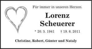 Traueranzeige Lorenz Scheuerer