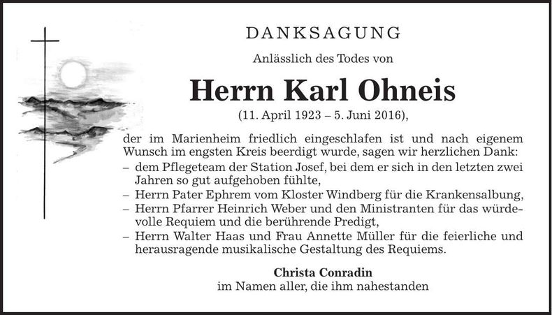 Traueranzeige Karl Ohneis