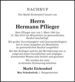 Traueranzeige Hermann Pflieger