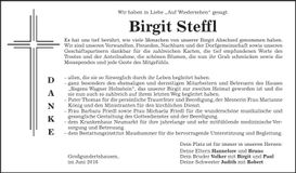 Traueranzeige Birgit Steffl