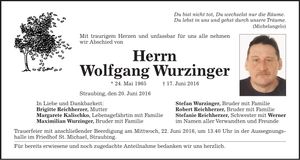 Traueranzeige Wolfgang Wurzinger