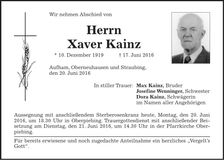 Traueranzeige Xaver Kainz