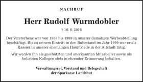 Traueranzeige Rudolf Wurmdobler
