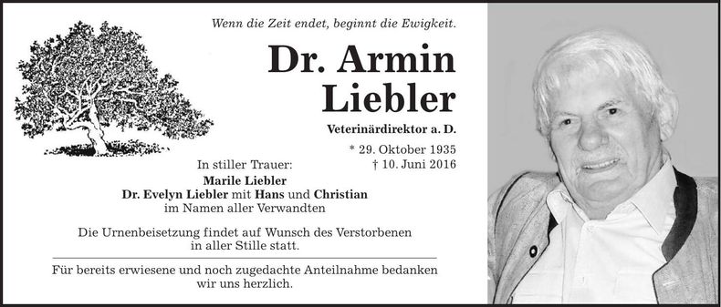Traueranzeige Armin Liebler