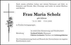 Traueranzeige Maria Scholz