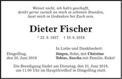 Traueranzeige Dieter Fischer