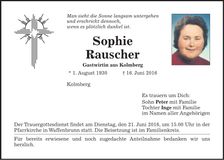 Traueranzeige Sophie Rauscher