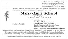 Traueranzeige Maria-Anna Scheibl