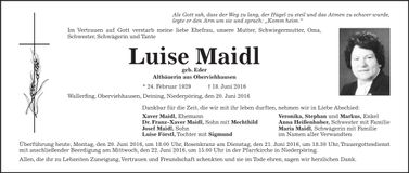 Traueranzeige Luise Maidl