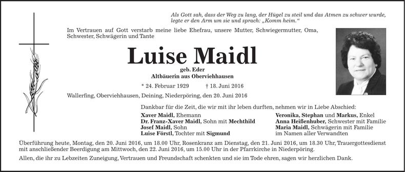 Traueranzeige Luise Maidl
