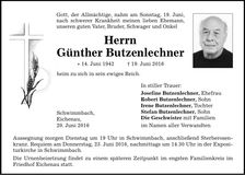 Traueranzeige Günther Butzenlechner