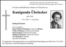 Traueranzeige Kunigunda Übelacker