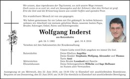 Traueranzeige Wolfgang Inderst