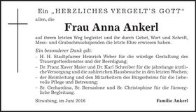 Traueranzeige Anna Ankerl