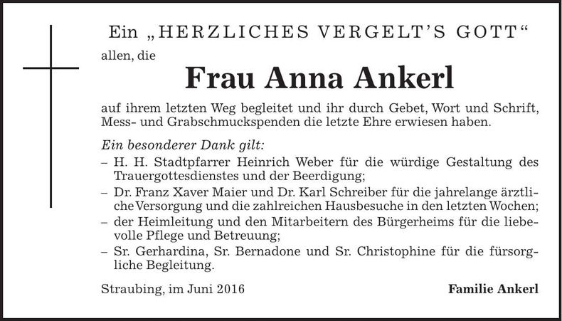 Traueranzeige Anna Ankerl