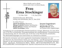 Traueranzeige Erna Stockinger