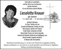 Traueranzeige Lieselotte Knauer