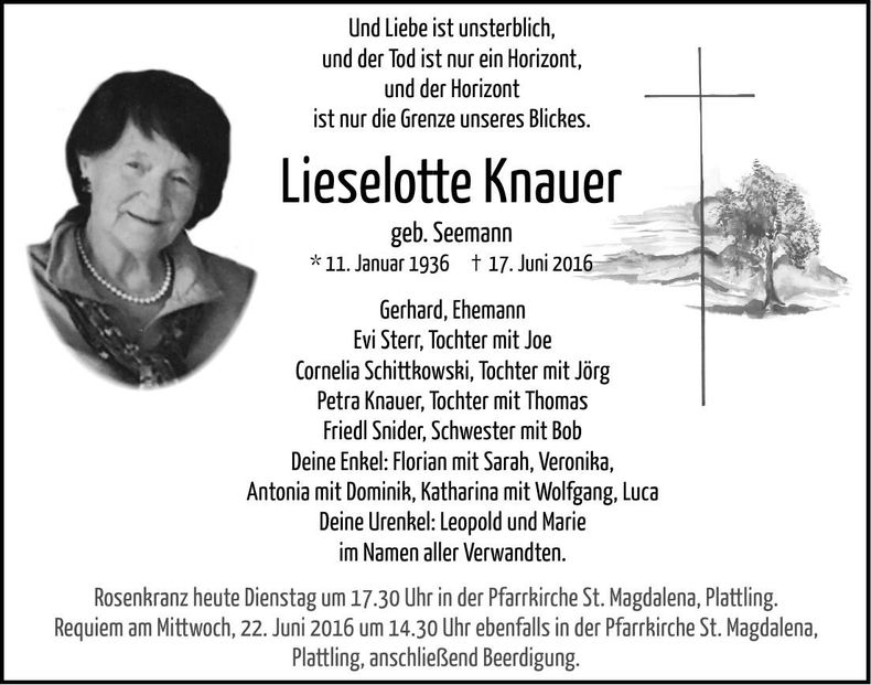 Traueranzeige Lieselotte Knauer