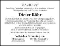 Traueranzeige Dieter Rähr