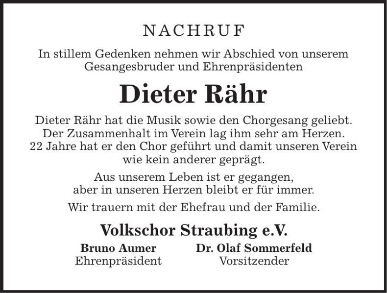 Traueranzeige Dieter Rähr