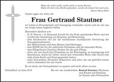 Traueranzeige Gertraud Stautner