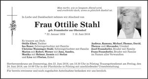 Traueranzeige Ottilie Stahl
