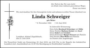 Traueranzeige Linda Schweiger