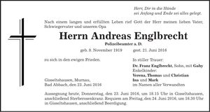 Traueranzeige Andreas Englbrecht