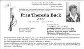 Traueranzeige Theresia Buck