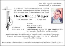 Traueranzeige Rudolf Steiger