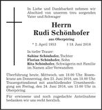 Traueranzeige Rudi Schönhofer