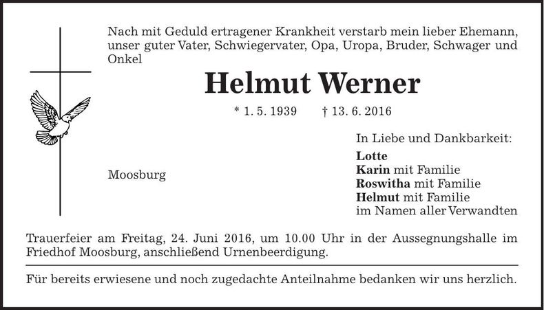 Traueranzeige Helmut Werner
